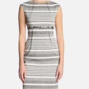 Calvin Klein Sheath Dress Women SZ 4 White Gray Striped business work wear